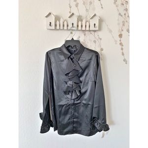 Fashionista Front Ruffle Black Long Sleeve Blouse
